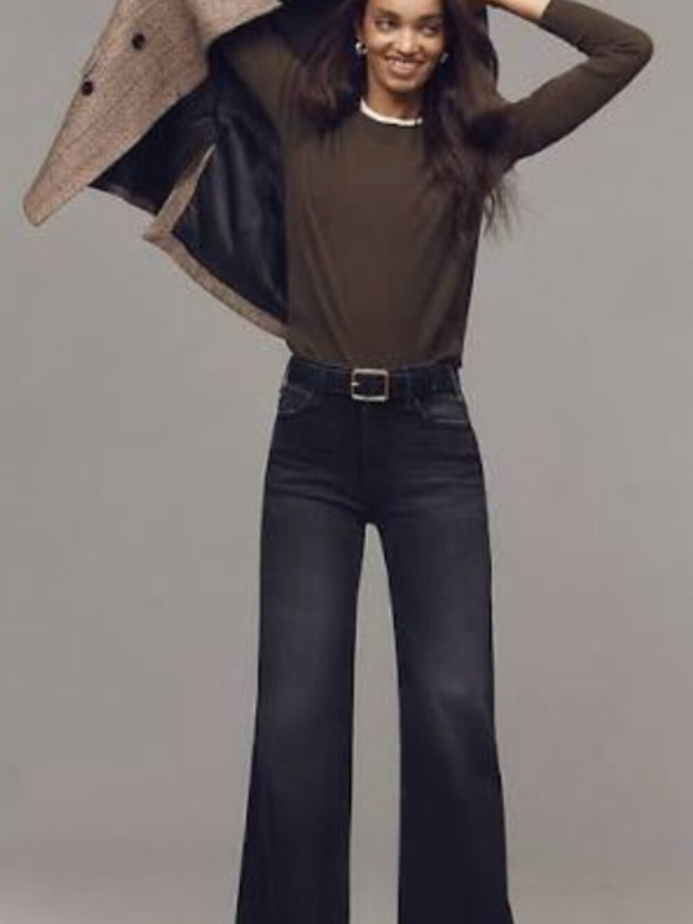 MOTHER The Hustler Roller Sneak High-Rise Wide-Leg Jeans - color Not Today Sata